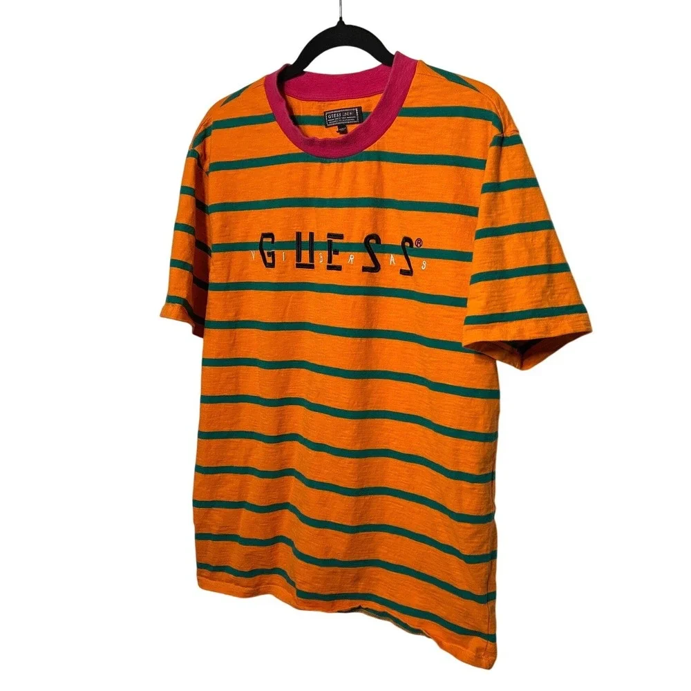GUESS J. Balvin Vibras Collab Concert Stripe T-Shirt Orange Green Size M‎ EUC - Picture 2 of 7